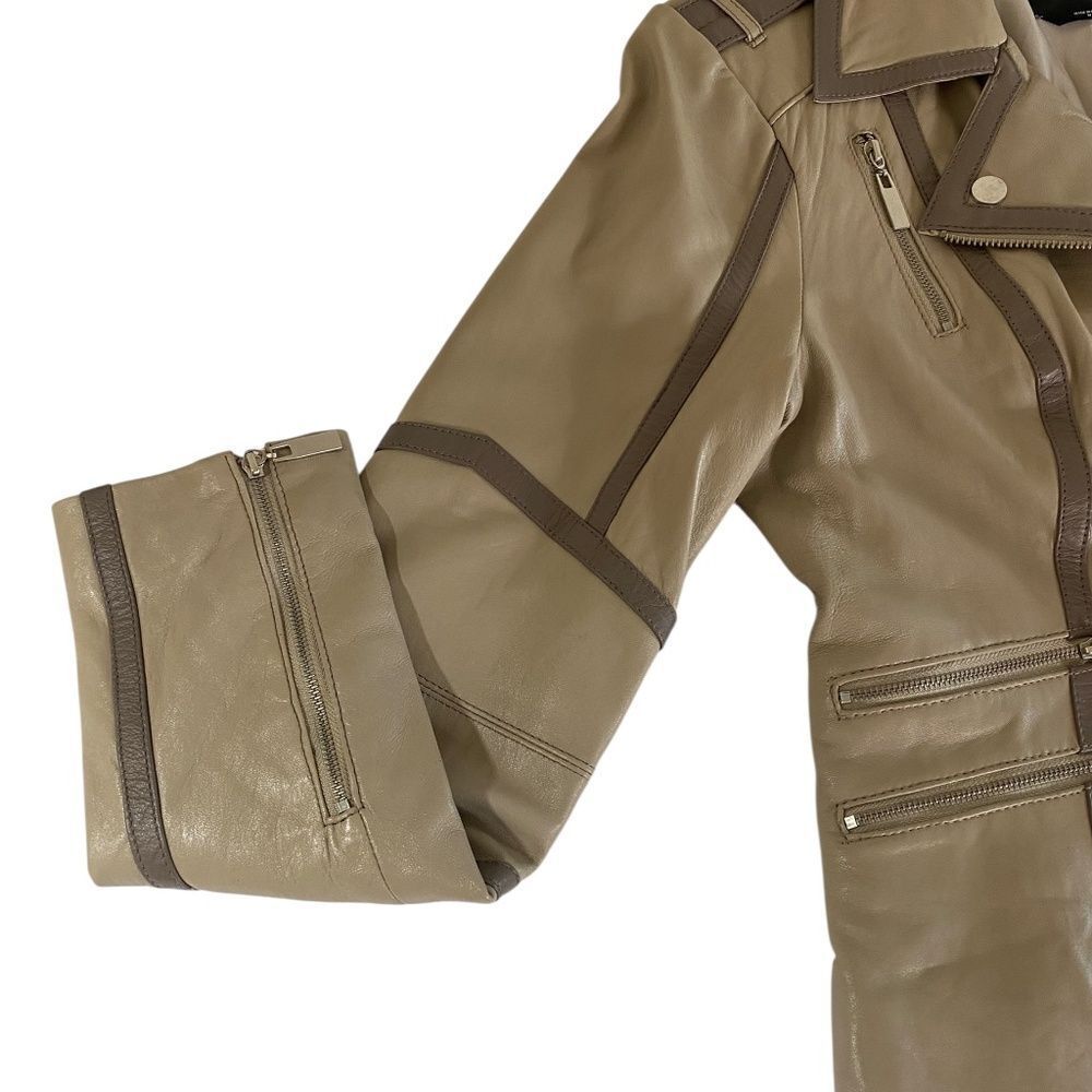 Bebe retro Leather jacket beige /taupe lots of details - Picture 13 of 16